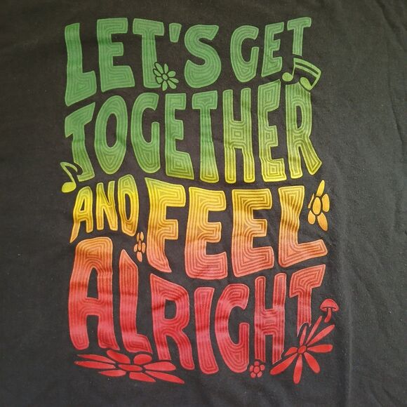 DOM Short Sleeve T-Shirt XL Black Let's Get Together & Feel Alright Graphic Tee - Picture 2 of 6